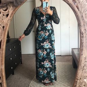 NWOT Floral Boho Maxi With Lace Sleeves